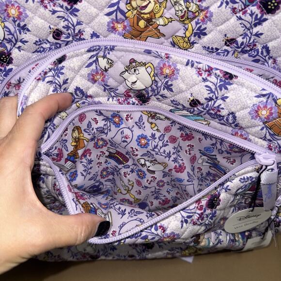 Vera Bradley Disney Belle Purple Floral Campus Backpack Beauty & The Beast New - Picture 8 of 14